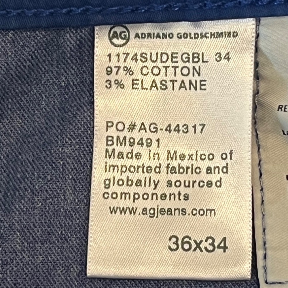 AG Adriano Goldschmied The Graduate Pants Mens 36x34 Blue Tailored Leg - Picture 11 of 14